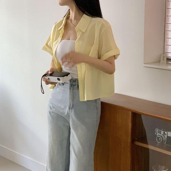 3color] モダンサマークロップ半袖シャツ・ブラウス