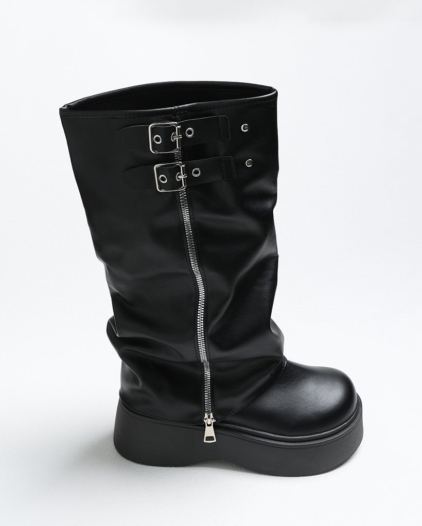 美品 MANA (38) y2k ロングブーツ ステッチ ベルト レザー カーキ ロックベルトレザーロングブーツ | ファッション通販サイト NUGU