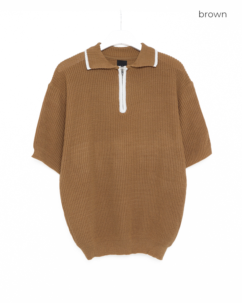 【PGG】新品　サイズ1 ポリエステルヤーン 半袖ハーフジップニット FREAK'S STORE（フリークスストア）の「限定展開 モチモチ