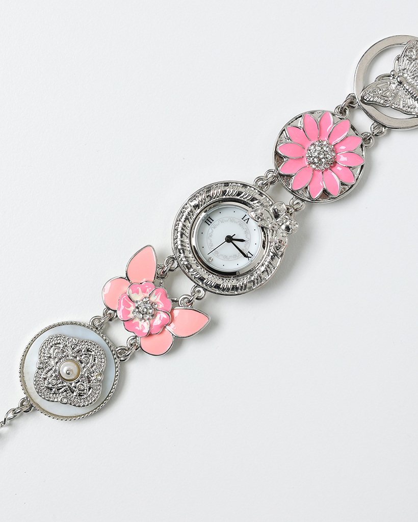 アンティーク雑貨 Happylove ピンクフラワーアンティークラウンドハンドウォッチ | ファッション