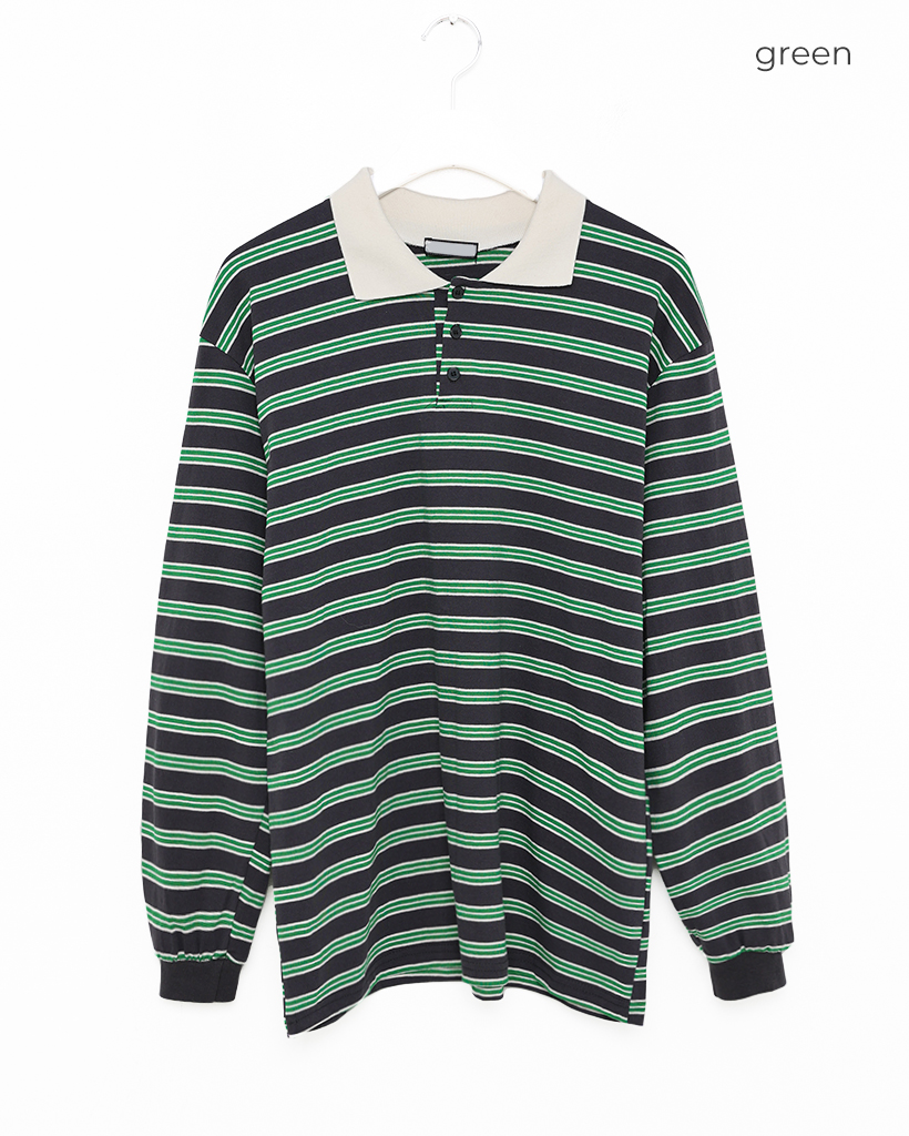 ユニセックス）マルチボーダーロングポロTシャツ | ファッション