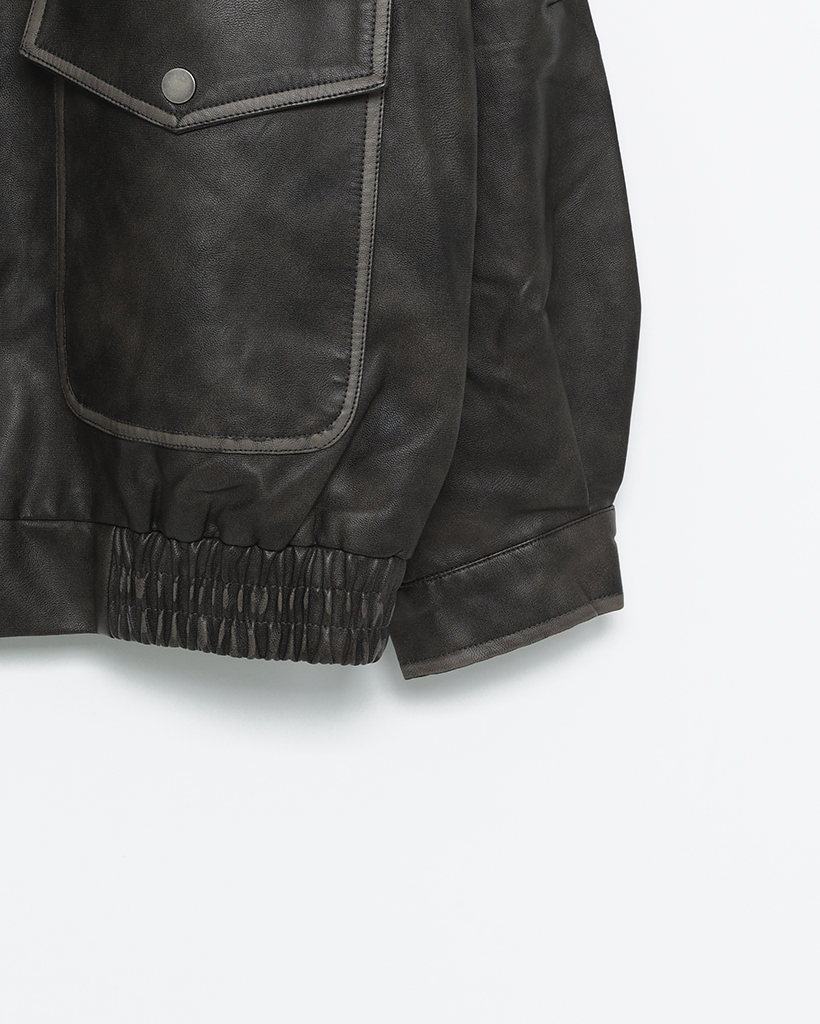 ビンテージウォッシュフラップポケットレザーブルゾン | ファッション