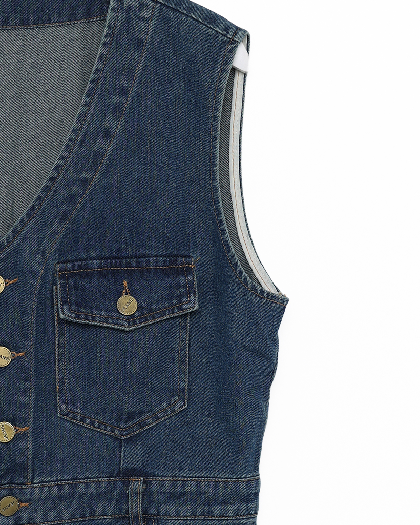 DKNY スリーブレス ボタンフロント ミディ デニム ドレス Vネックスリーブレスボタンデニムジャンプスーツ | ファッション