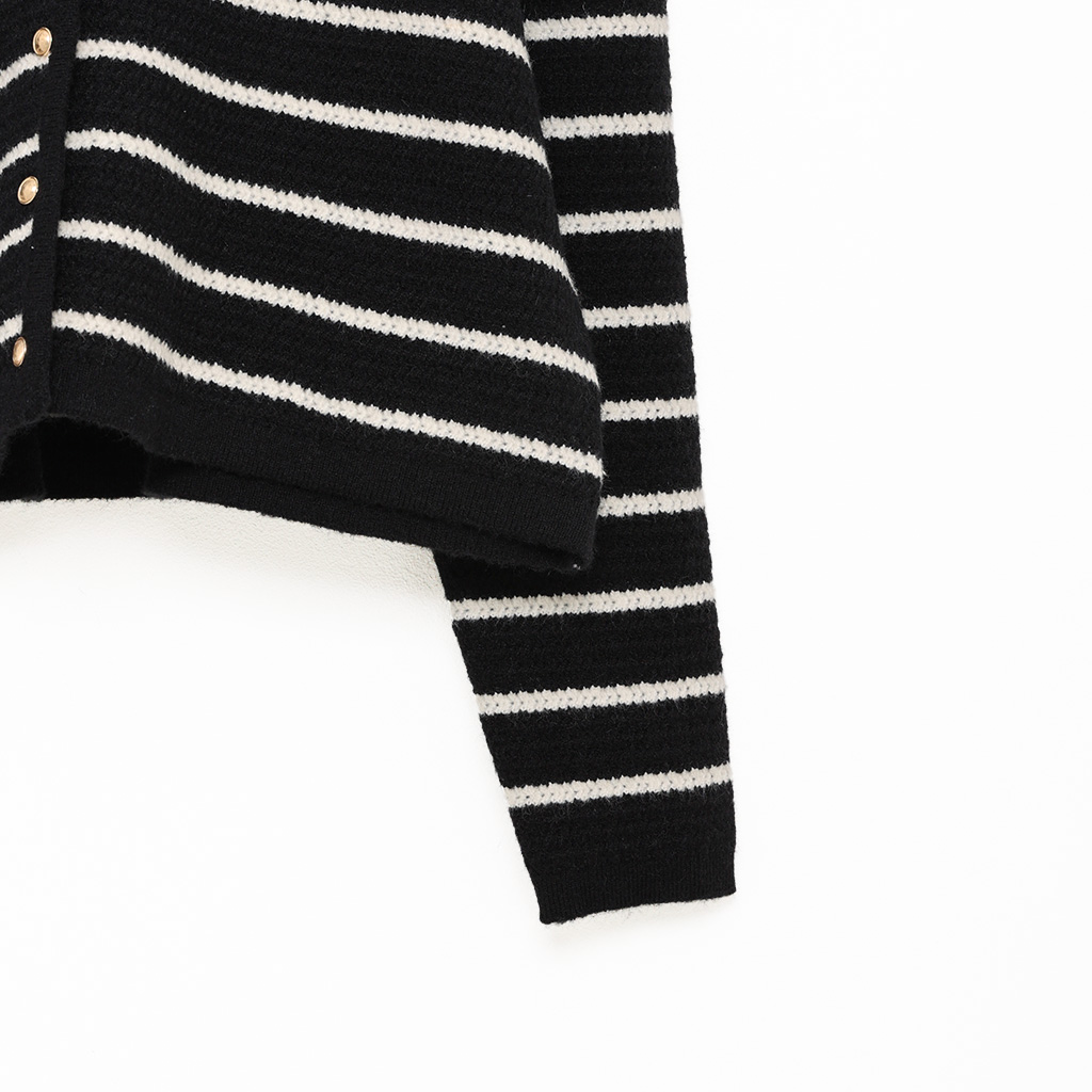 ボーダーゴールドボタンノーカラーカーディガン | ファッション通販