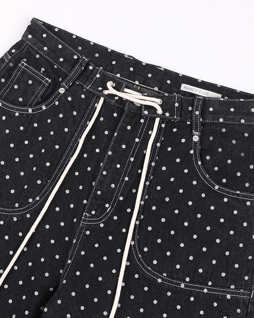 Fancy Club X haku] String Dot Roll-Up Pants (Black) F25QD890
