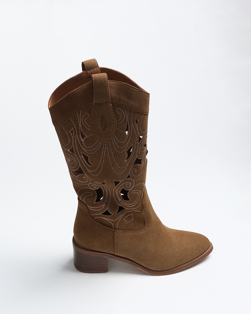 ウエスタンブーツ　ancho ブラウン パンチングウエスタンミドルブーツ | ファッション通販サイト NUGU