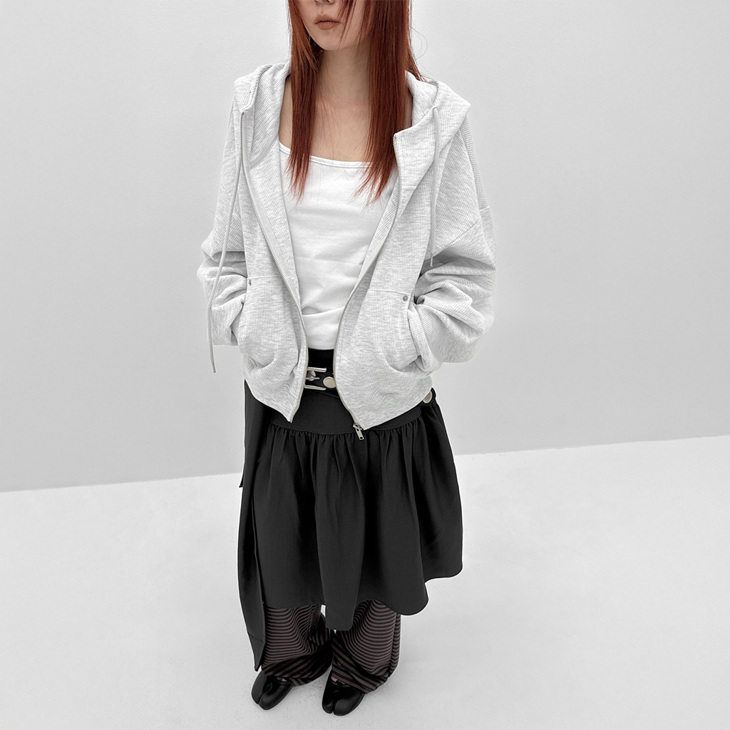 ワッフルハイネックジップアップパーカー