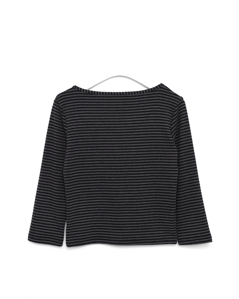 スラッシュドネックボーダースリークォーターTシャツ | ファッション