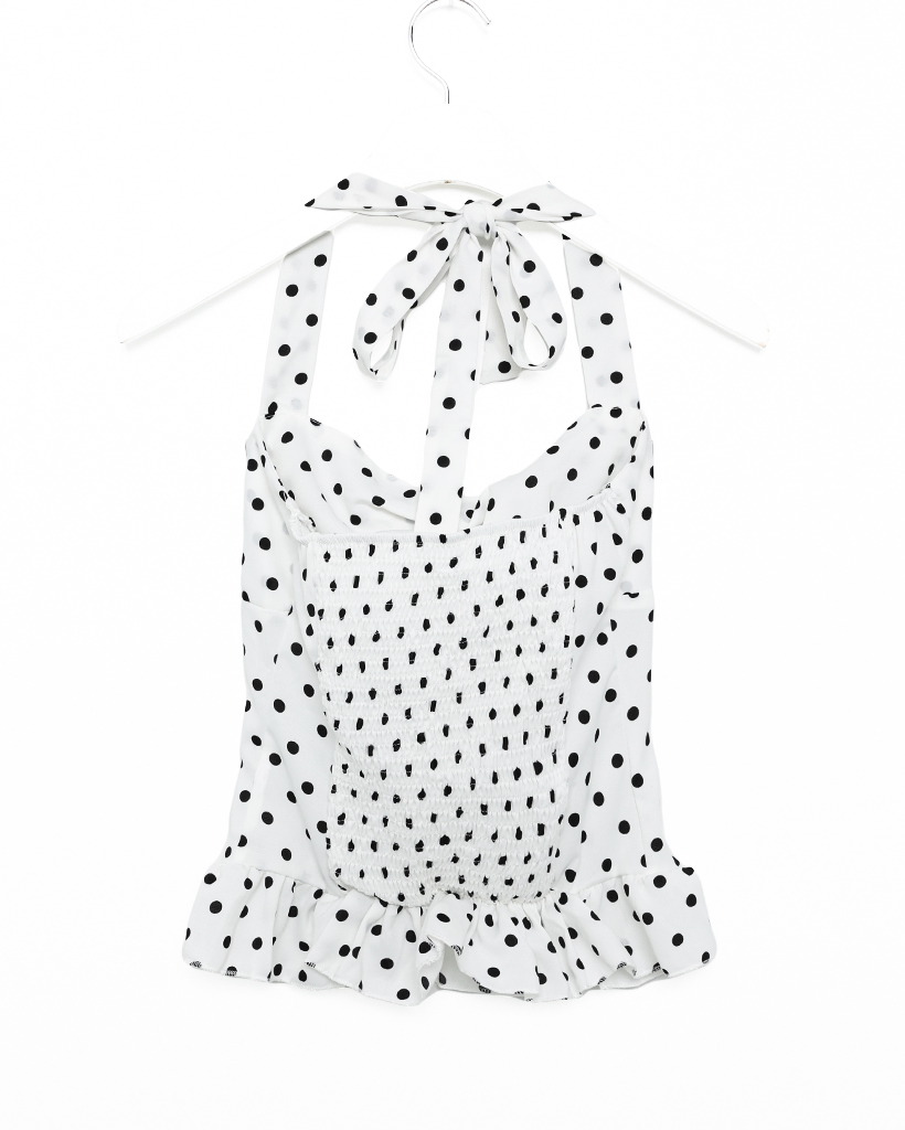 ドットフリルホルターネックスリーブレス | ファッション通販