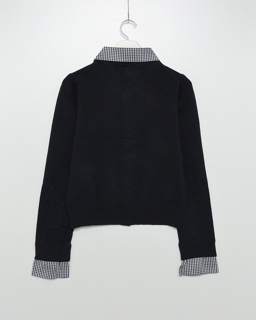 カラーネックチェックレイヤードカーディガン | ファッション通販