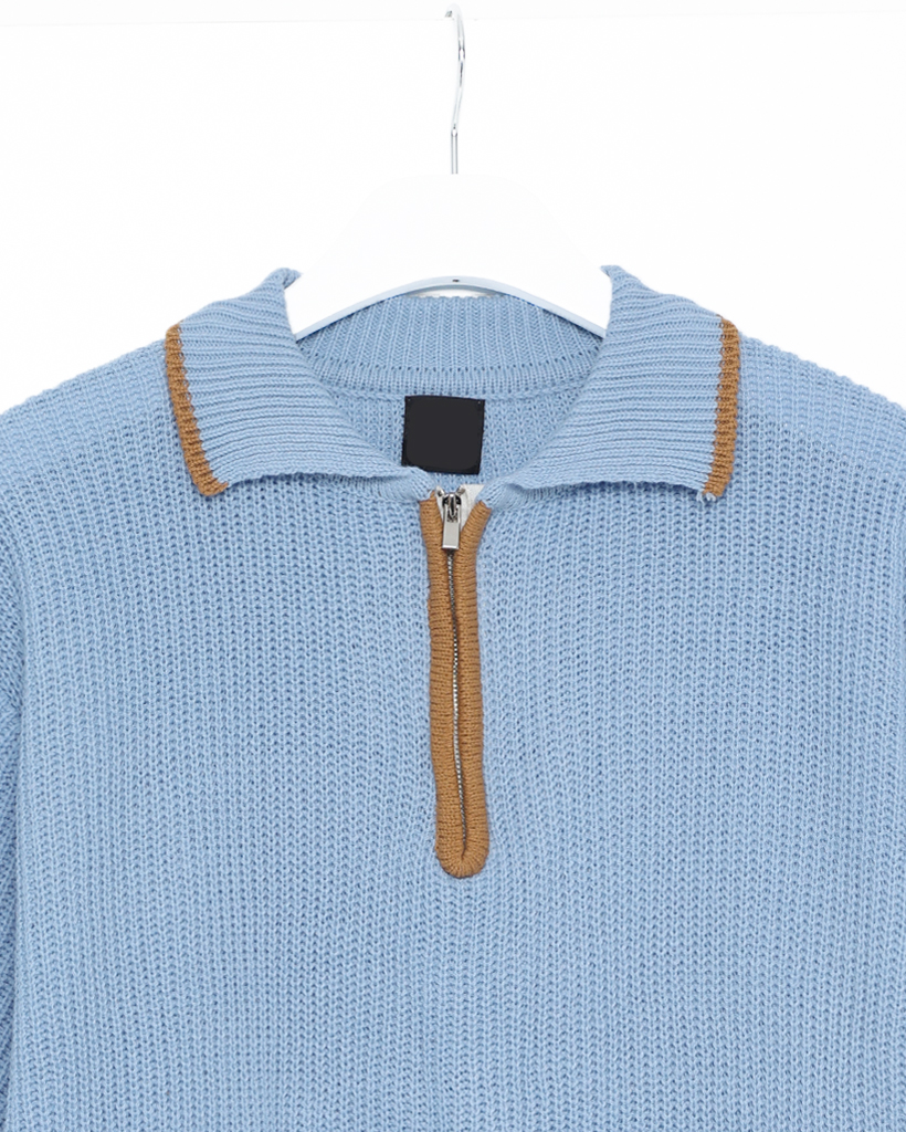 【PGG】新品　サイズ1 ポリエステルヤーン 半袖ハーフジップニット PGG】新品 サイズ1 ポリエステルヤーン 半袖ハーフジップニット