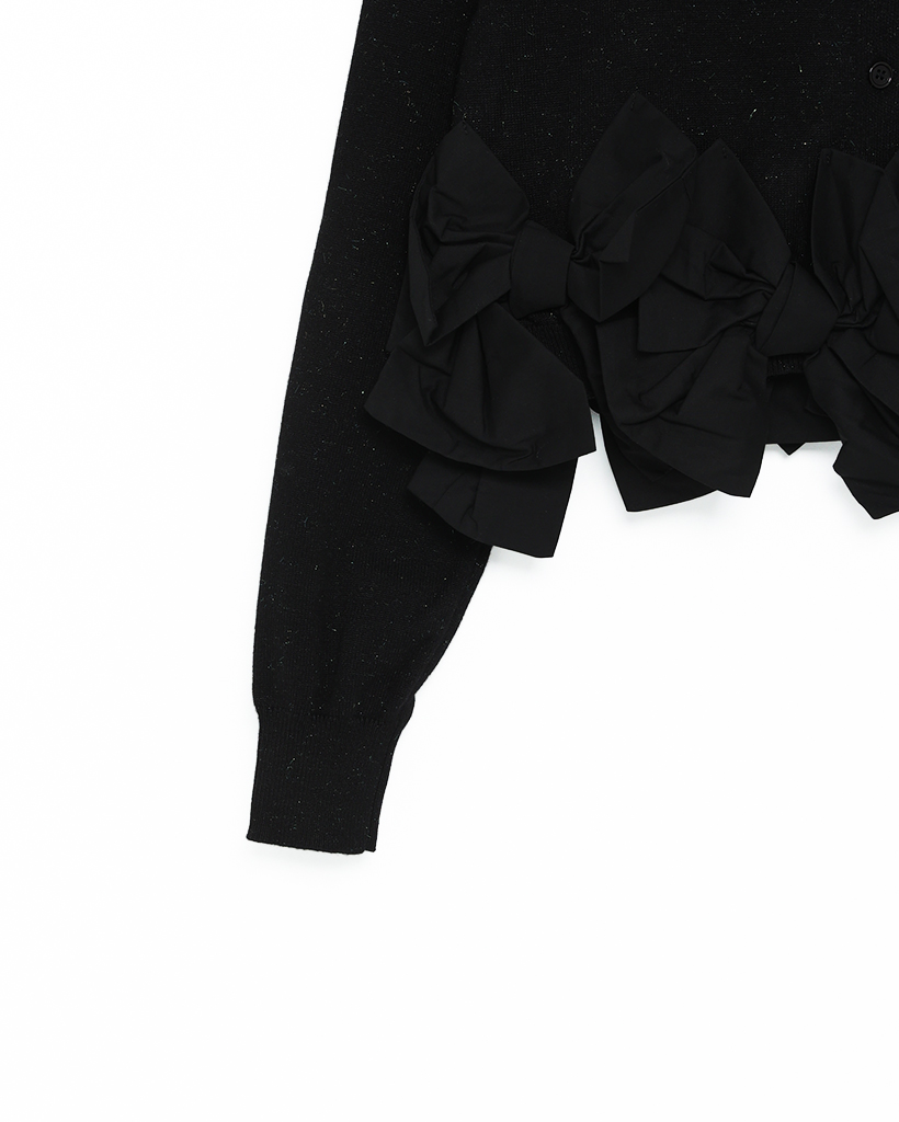 ビックリボンヘムクロップドニットカーディガン | ファッション