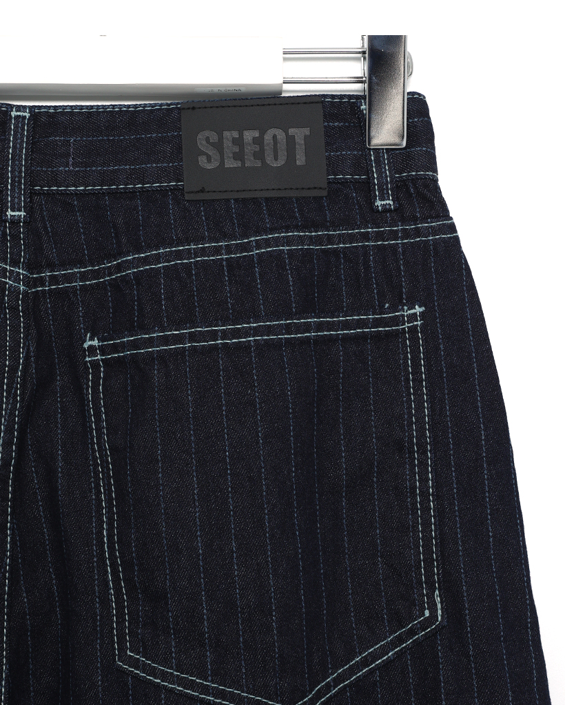 ユニセックス)ストライプワイドデニムパンツ | ファッション通販