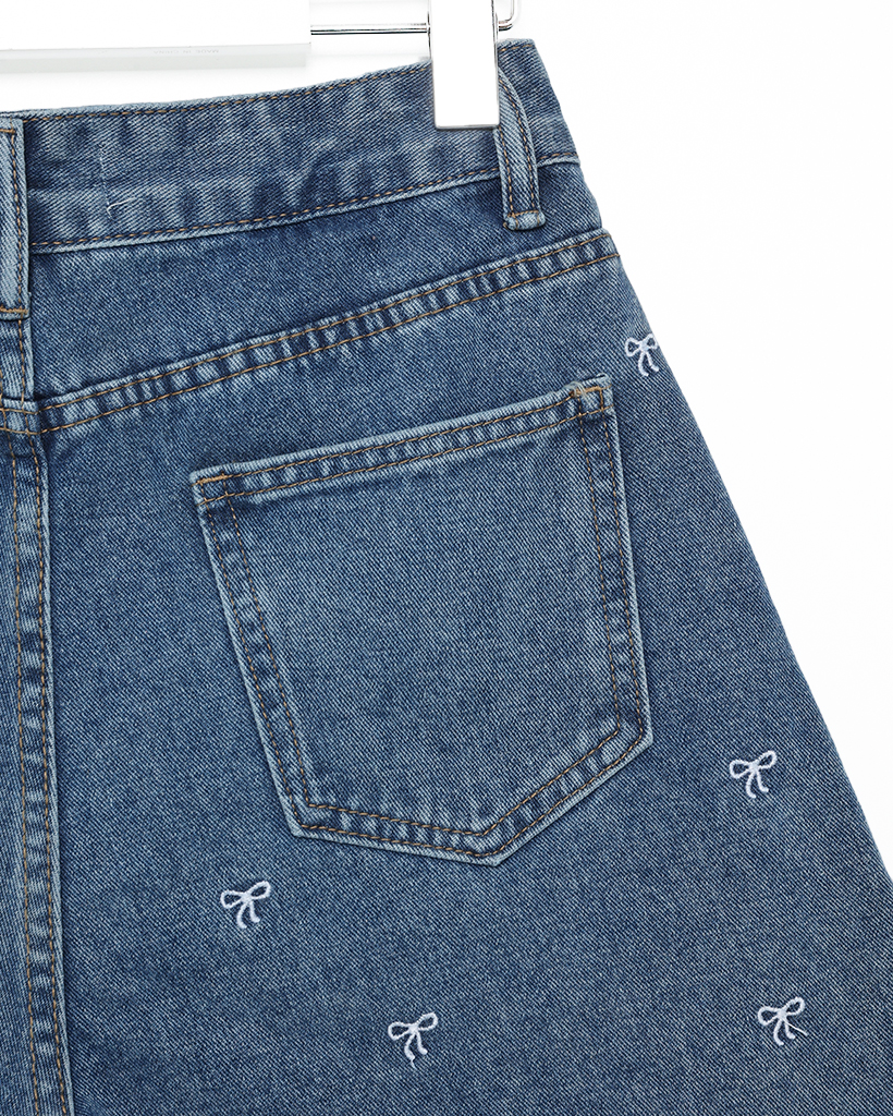 リボンステッチパターンデニムショートパンツ | ファッション