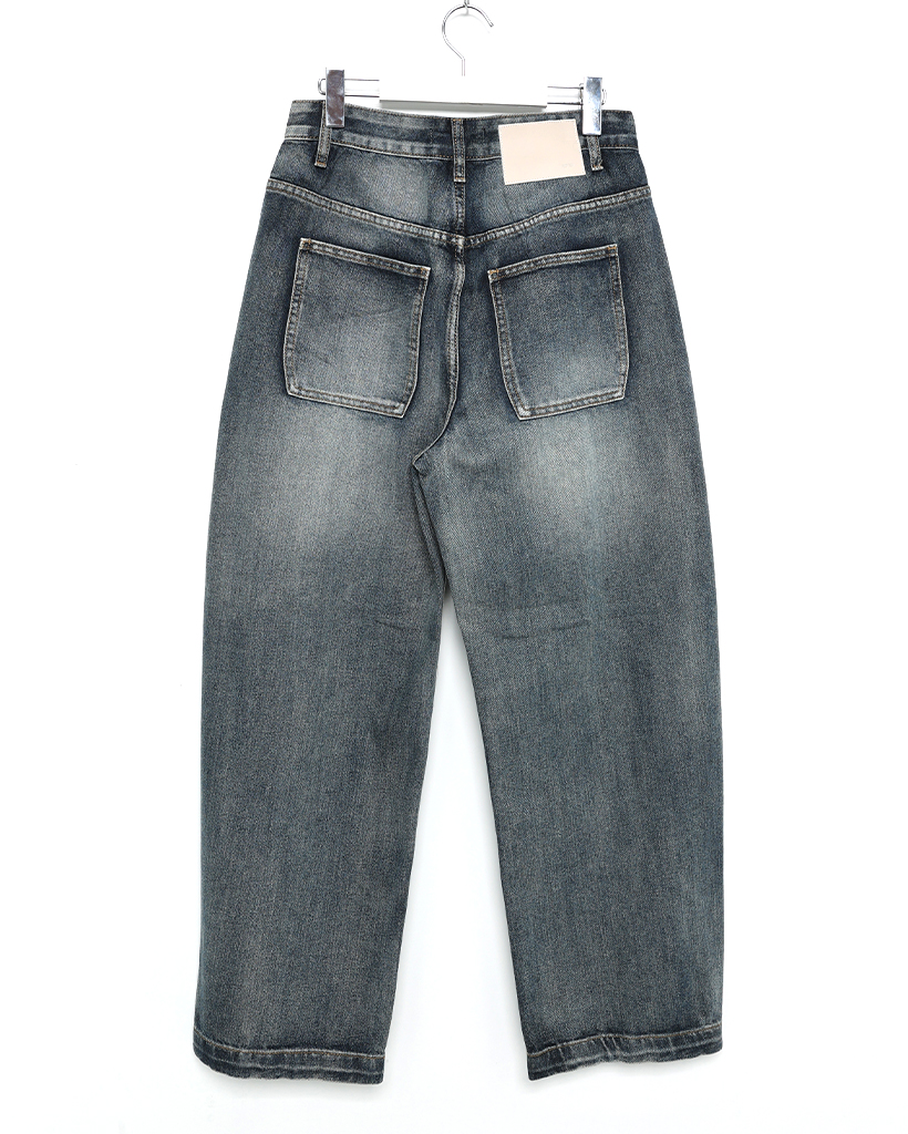 4693【美品】サカイ ストレートデニム パンクパンツ フラップ付き　M ブルー H/W KNEEダメージスリット ストレートデニムパンツ[品番
