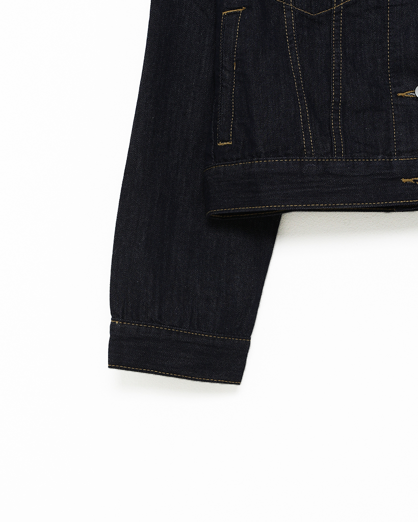 ダークグレー クロップドデニムジャケット 38 Cropped Lace Docking Denim Jacket/クロップドレースドッキング