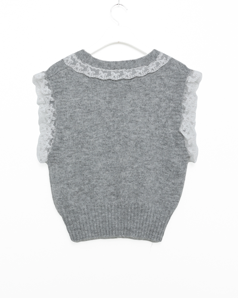 フリルレースVネックニットベスト | ファッション通販サイト NUGU