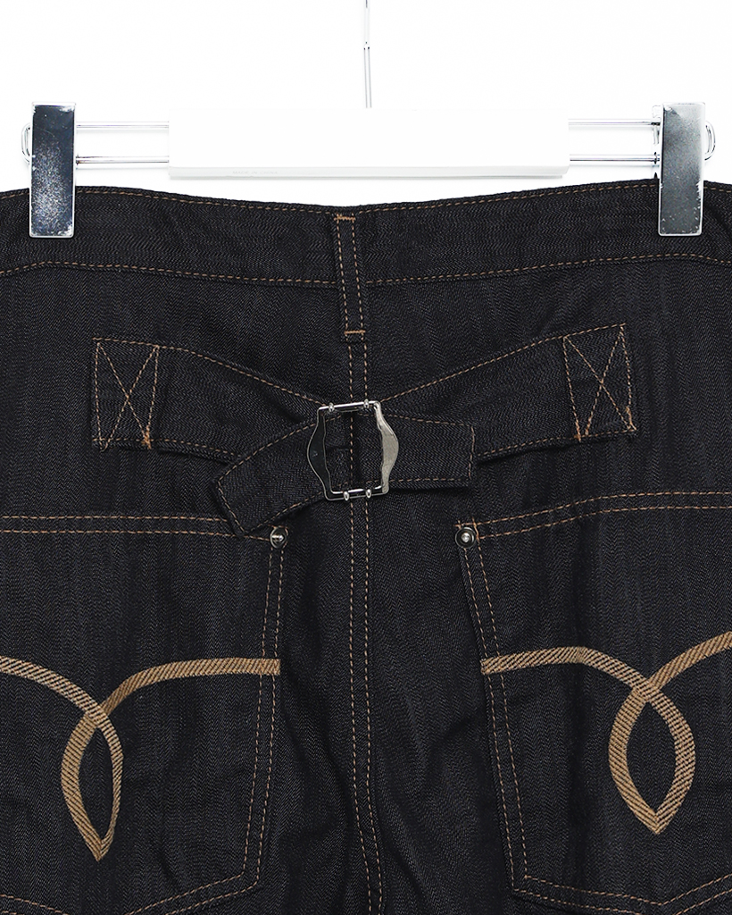 バックシンチポケットスティッチリジットバルーンデニムパンツ