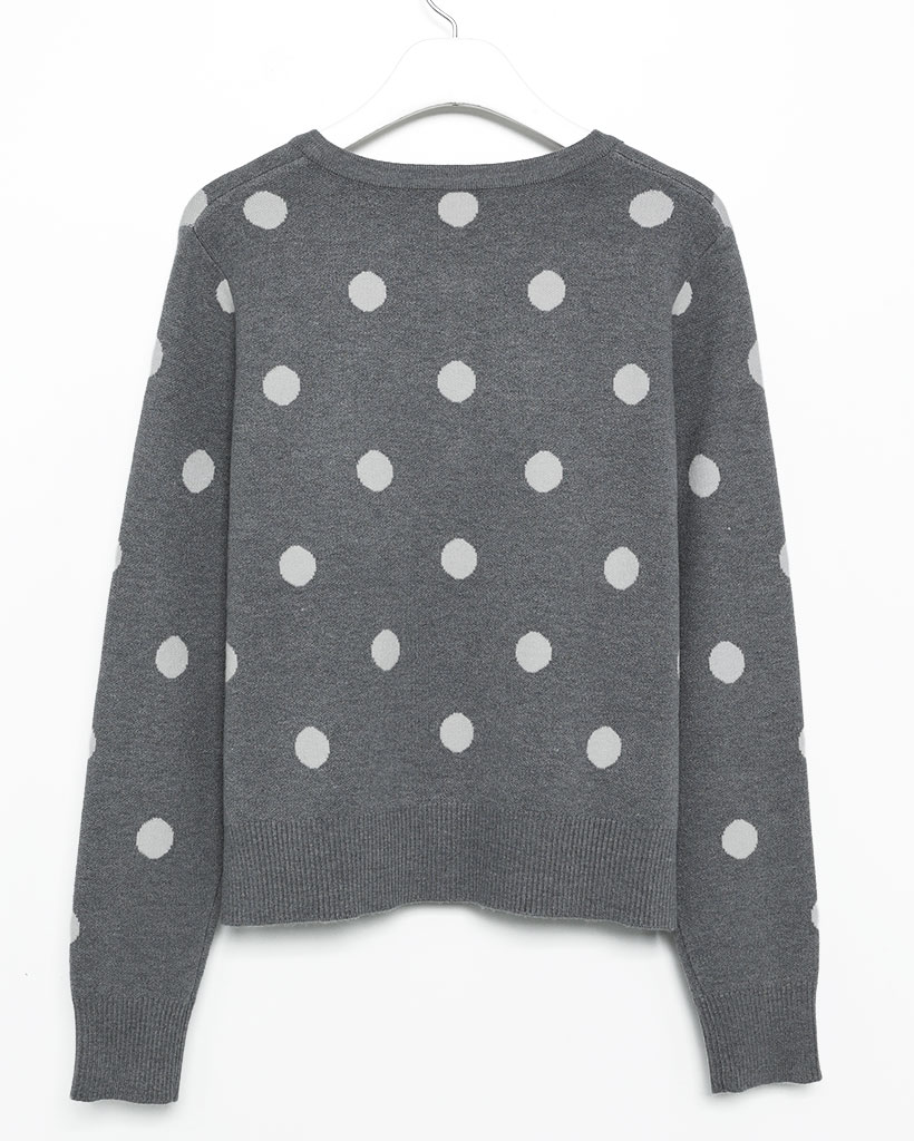 ポルカドットラウンドネックニットカーディガン | ファッション通販