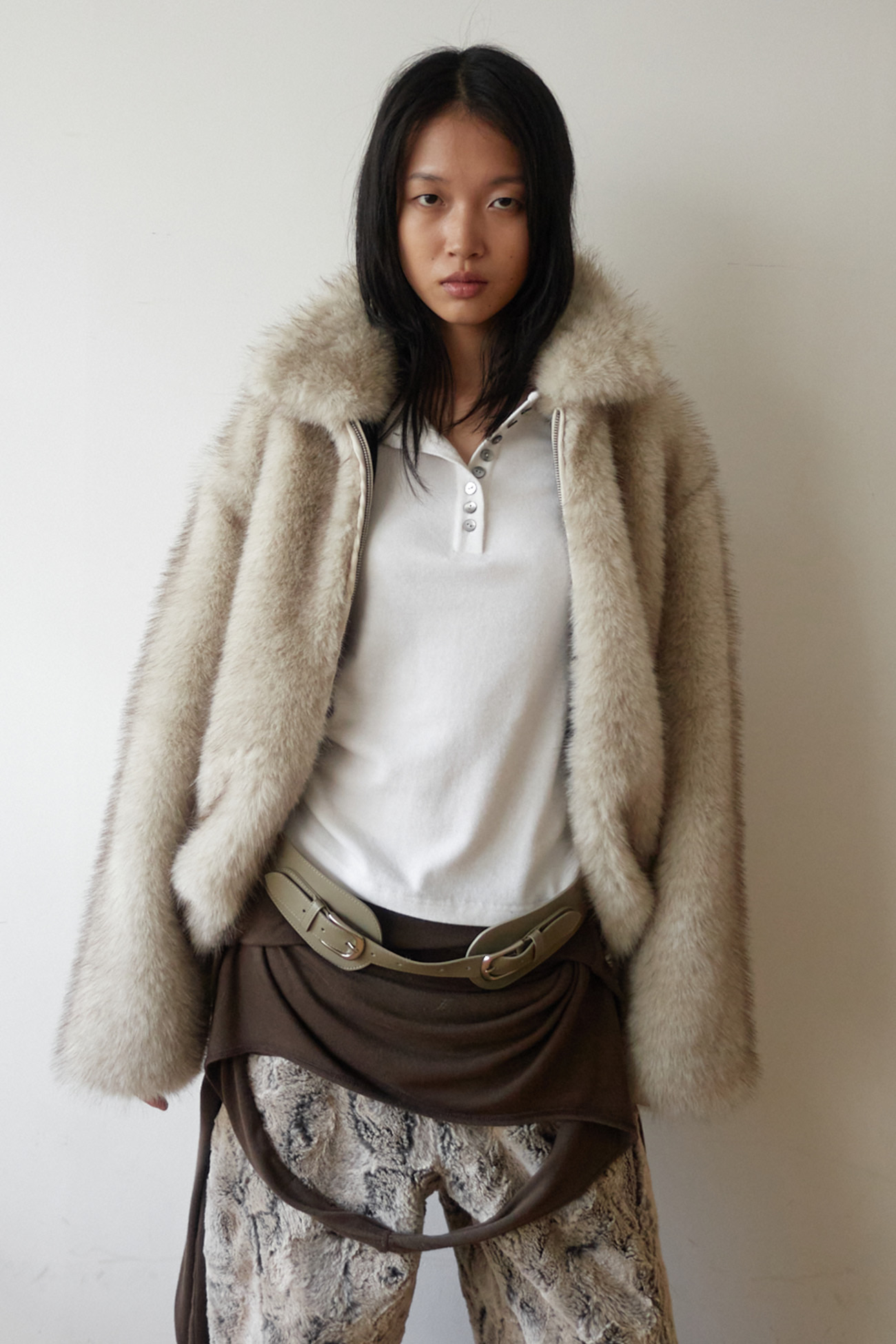 BRUSHED FUR JACKET / BEIGE