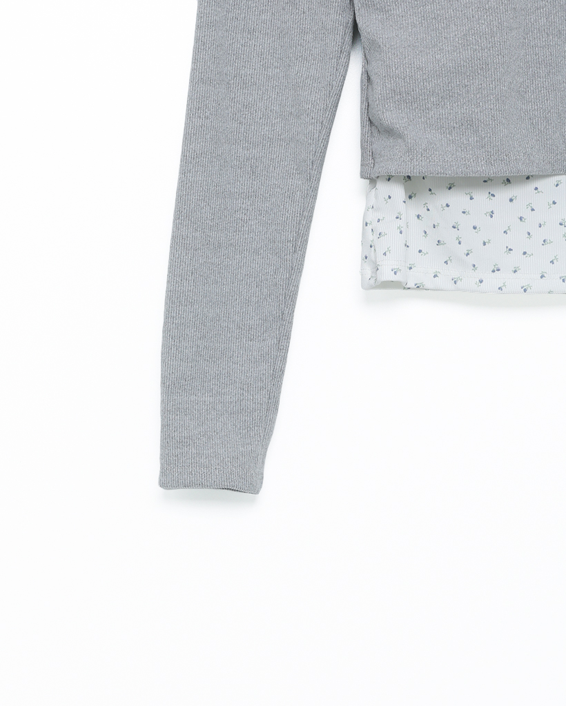 フラワーレイヤードヘンリーネックTシャツ | ファッション通販