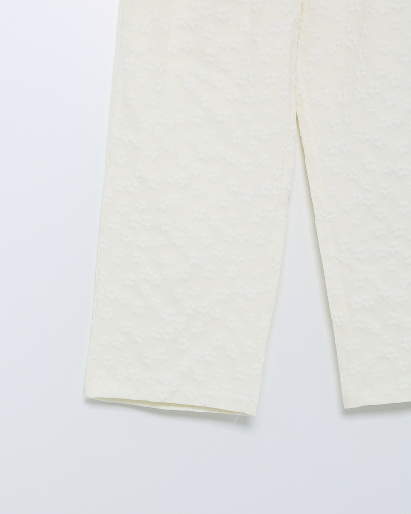 エンボスフラワーストラップバンディングパンツ | ファッション