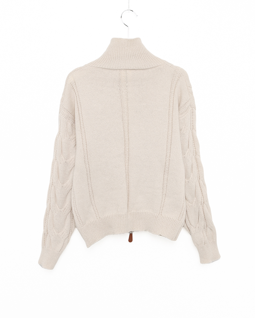 ハイネックビックケーブルニットダブルジップセーター | ファッション