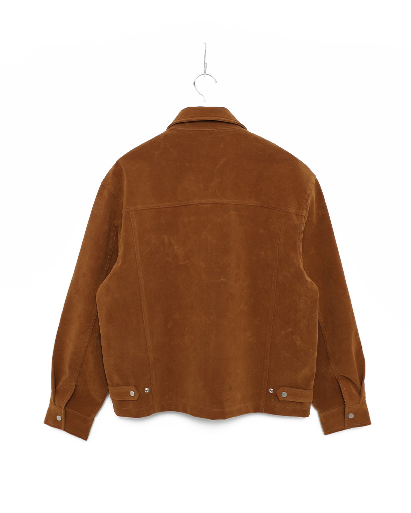 ユニセックス）スエードカラーファスナーセミクロップジャケット