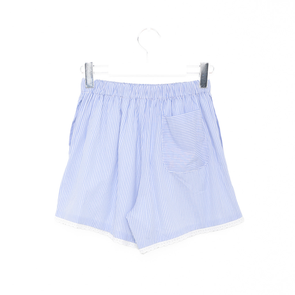 コットン100% 淡い青 ショートパンツ リネンコットン ドローストリングショートパンツ/40代50代からの