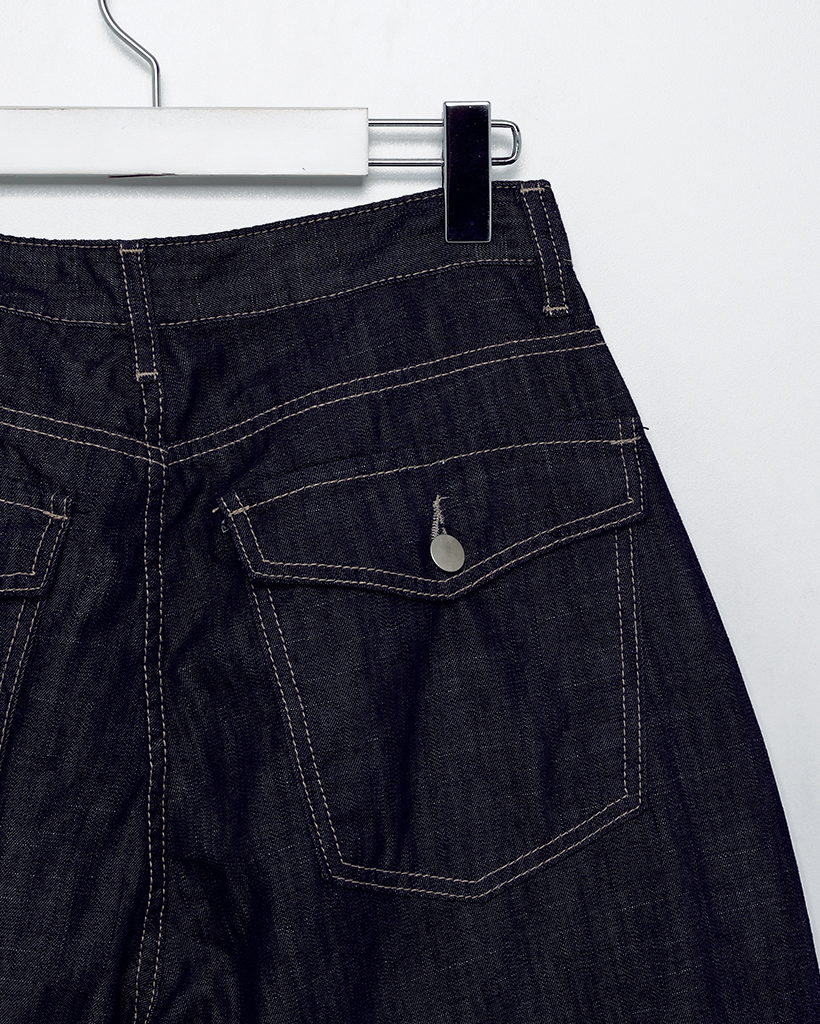ヒップフラットポケットサマーリジットバルーンデニムパンツ