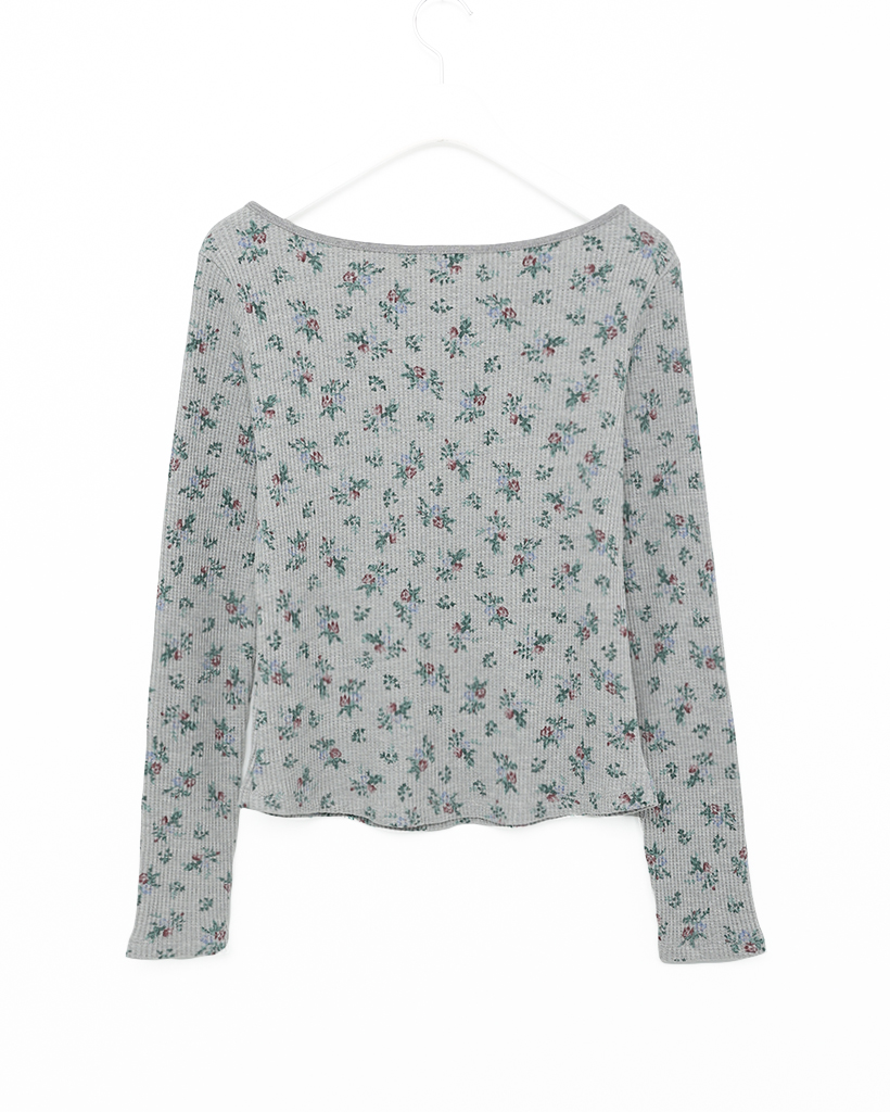 ホルターヘンリーネックフラワーリブロングTシャツ | ファッション