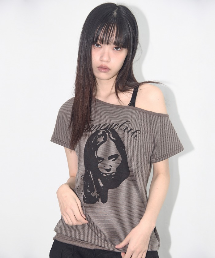 ■FANCY CLUB■ MYSTIC ONE SHOULDER TEE BROWN F25QB107 F25QB1 MYSTIC ONE-SHOULDER TEE (BROWN) F25QB107 | ファッション通販