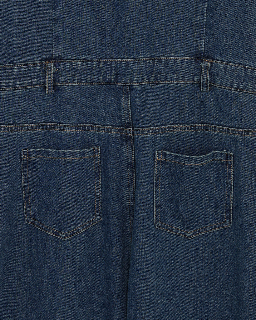 Vネックスリーブレスボタンデニムジャンプスーツ | ファッション