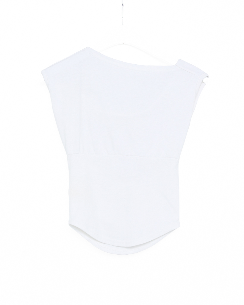 NOBLE ホワイト ドレープオフショルダーシャツ me+em select tシャツ 「 3color 」タックデザインドレープオフ