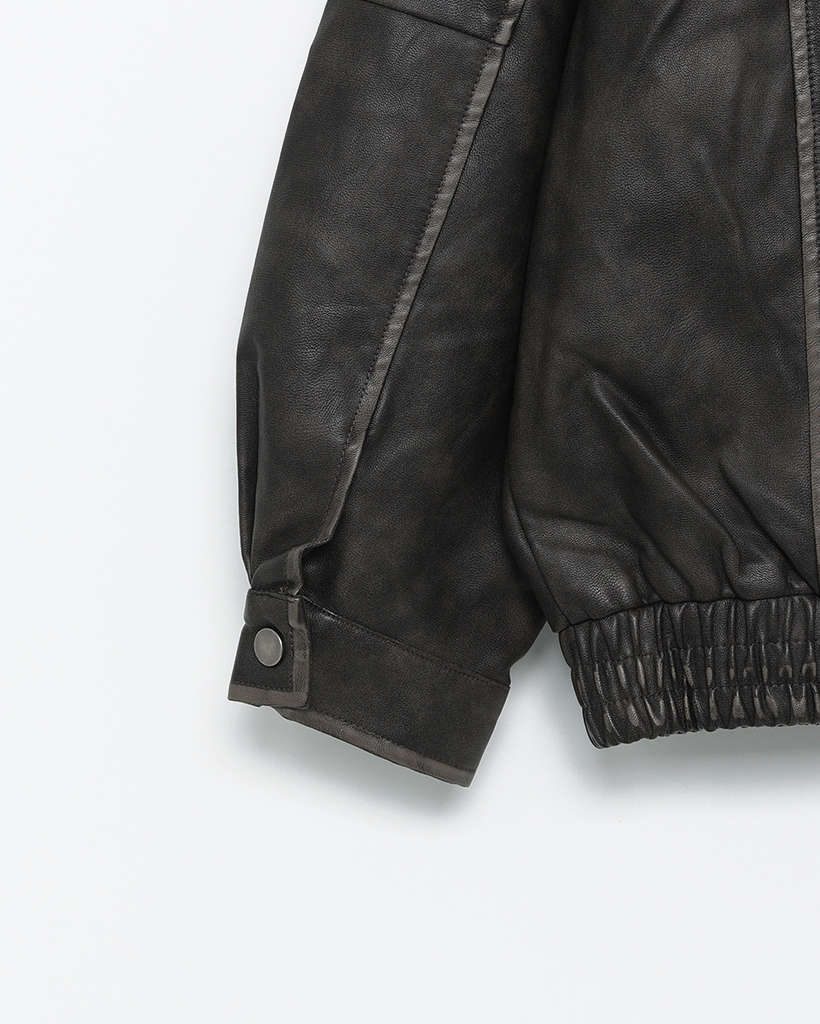 ビンテージウォッシュフラップポケットレザーブルゾン | ファッション