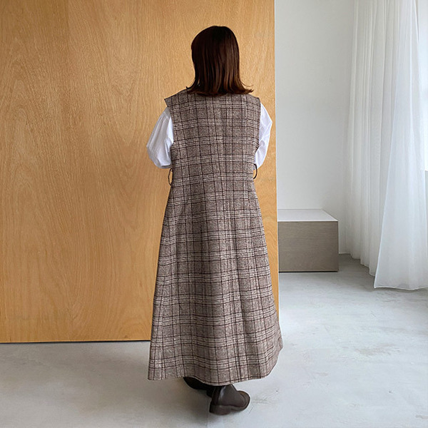 茶色の皮素材ロングベスト 異素材切替ロングベストアンサンブル | 京都通販ミセスの