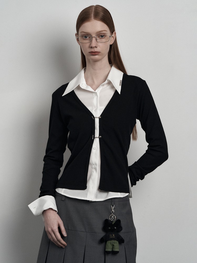 [mnem] chain hook slim cardigan (black)