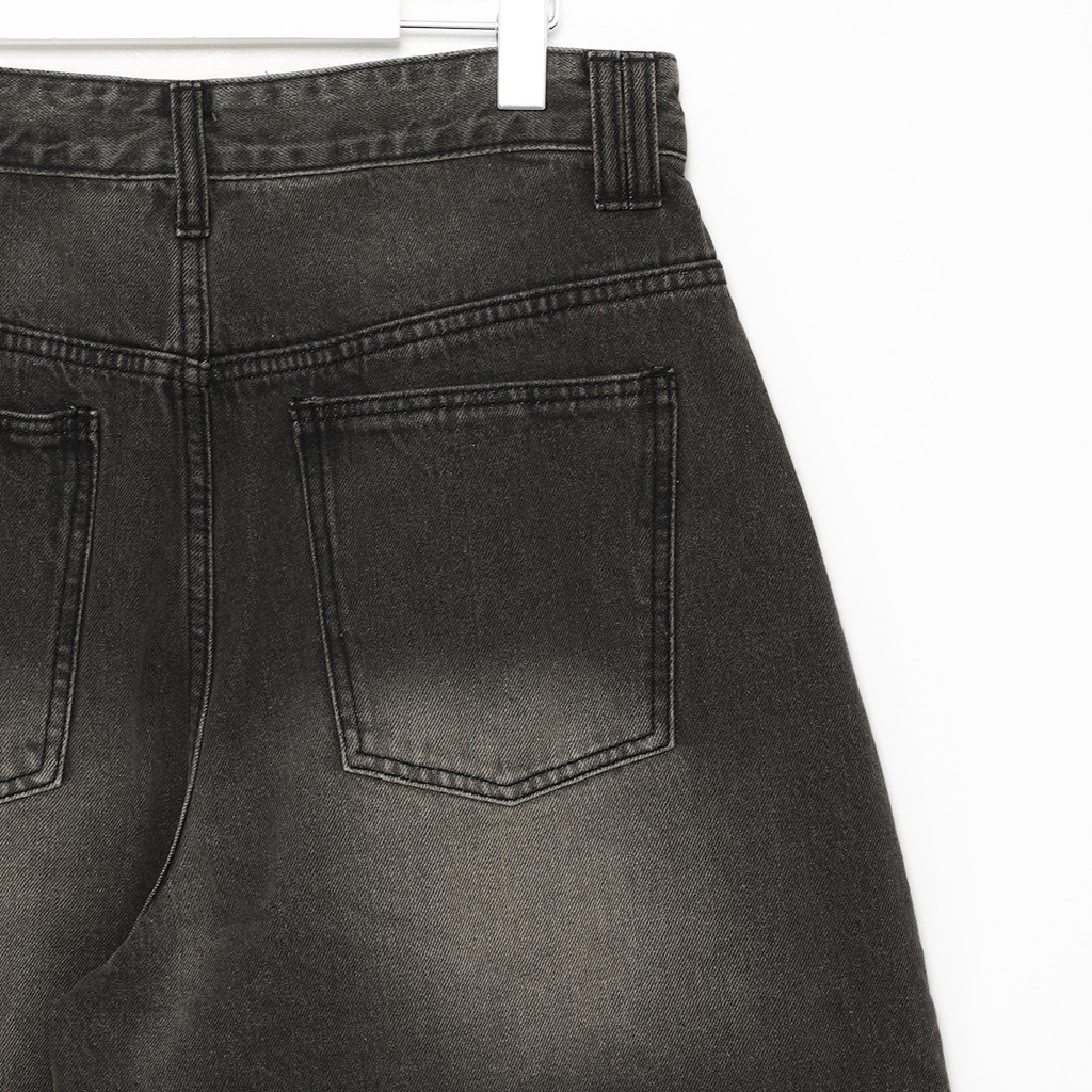 OAF /FOLD WAIST DENIM ブラック　ワイドデニム セール】[MADE] ペストワイドデニムパンツ（デニムパンツ