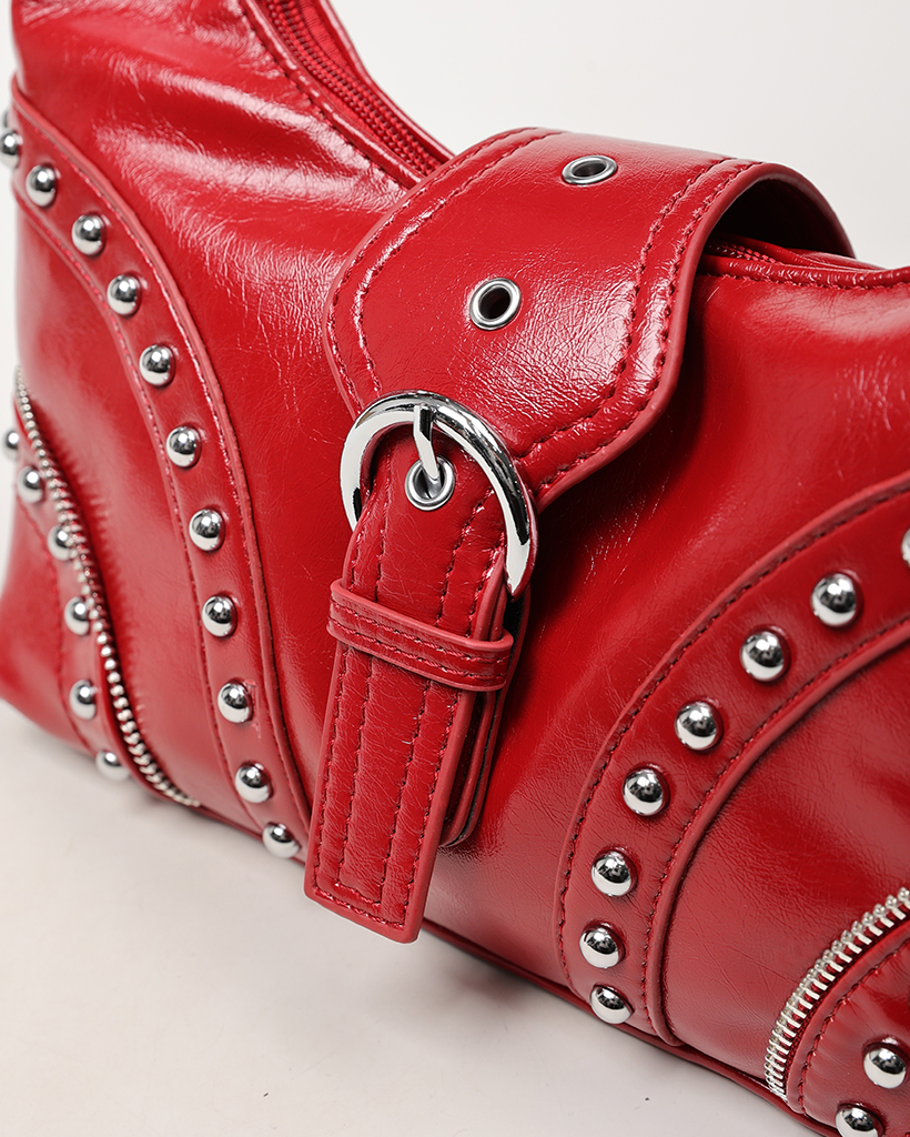 ショルダーバッグ・ポシェット 2WAY Studded Shirring Flat Back Red FREE STYLISTS ショルダーバッグ バッグ 2ポケット 2WAY