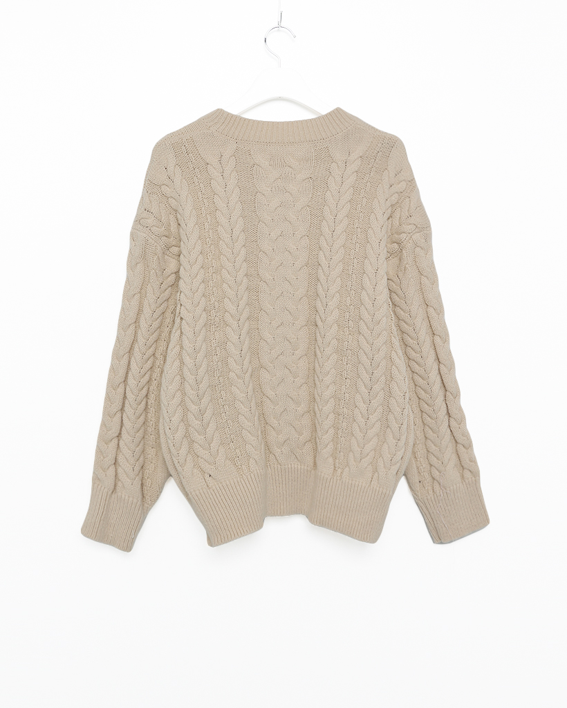 美品♡ケーブルニット　ベージュ 予約]クルーネックケーブルニットプルオーバー/ベージュ – Lumier