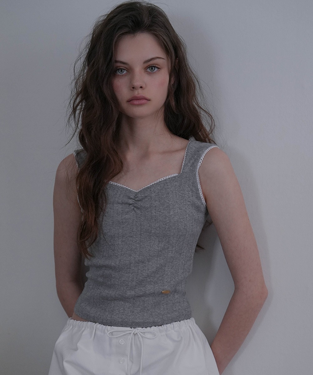 Shirring Lace Sleeveless [Gray]