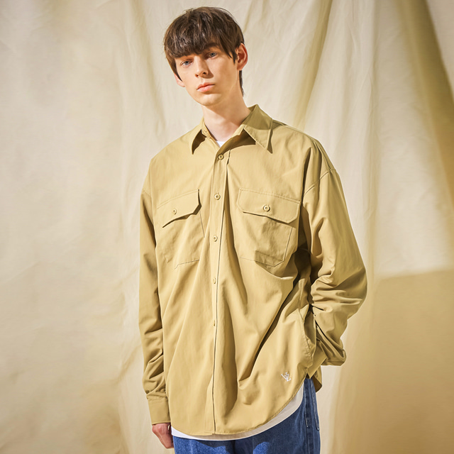 ★関税込★VARZAR★VZ Logo Big Over Fit Nylon Work Shirt★ VARZAR] VZ Logo Big Over Fit Nylon Work Shirt Navy