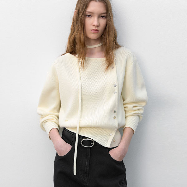 (CD-2248)UNBALANCEBUTTON STRING VOLUME CARDIGAN S