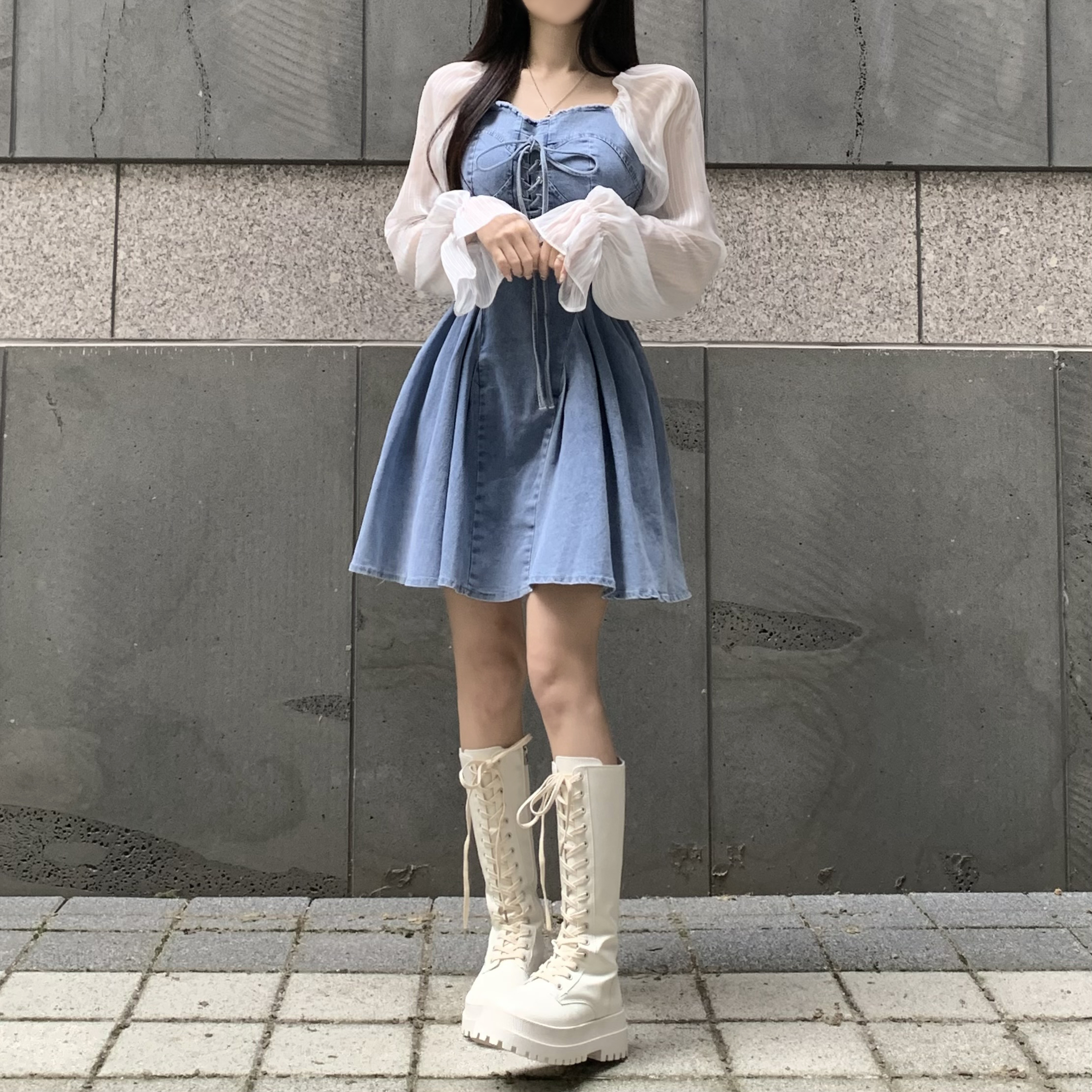 アメリカデニムニコちゃんメッシュワンピース　見本 デニムでロングOP | AS KNOW AS オンラインショップ