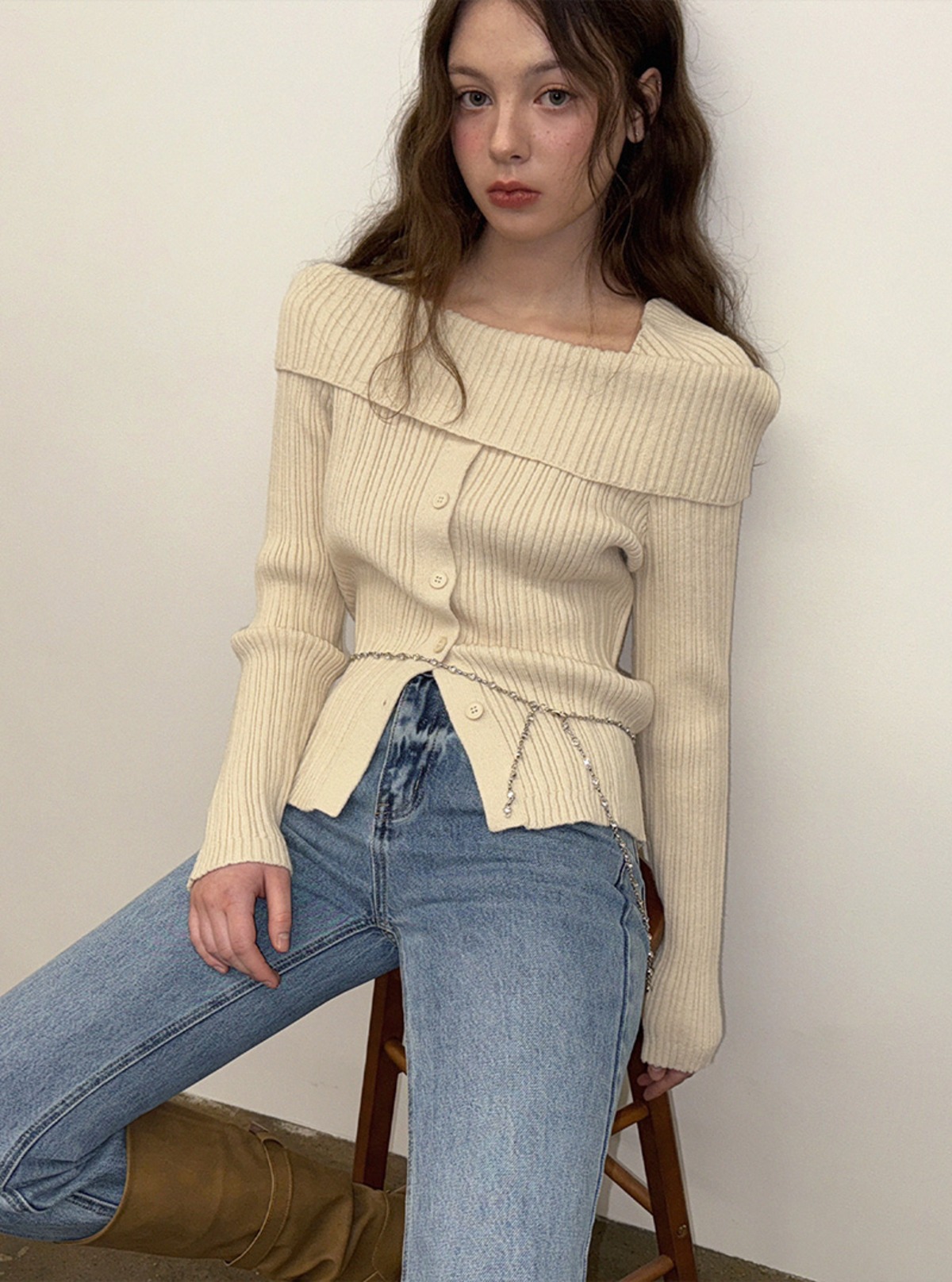 Pomer Two-Way Ribbed Long-Sleeve Knit