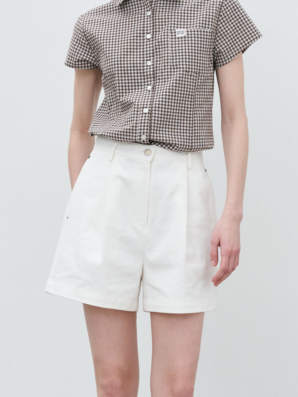 A-line one tuck cotton short [KNSS07PT01]_Ivory