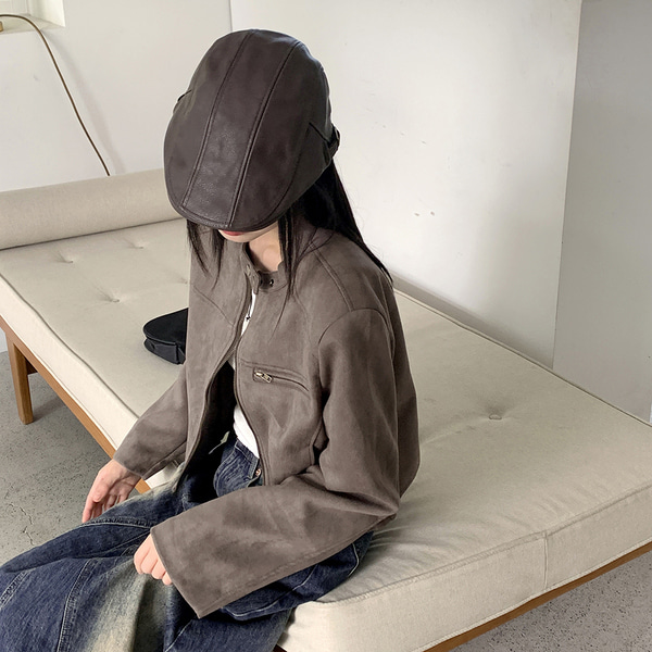 ジップアップバイカーパンツスエードクロップドジャケット