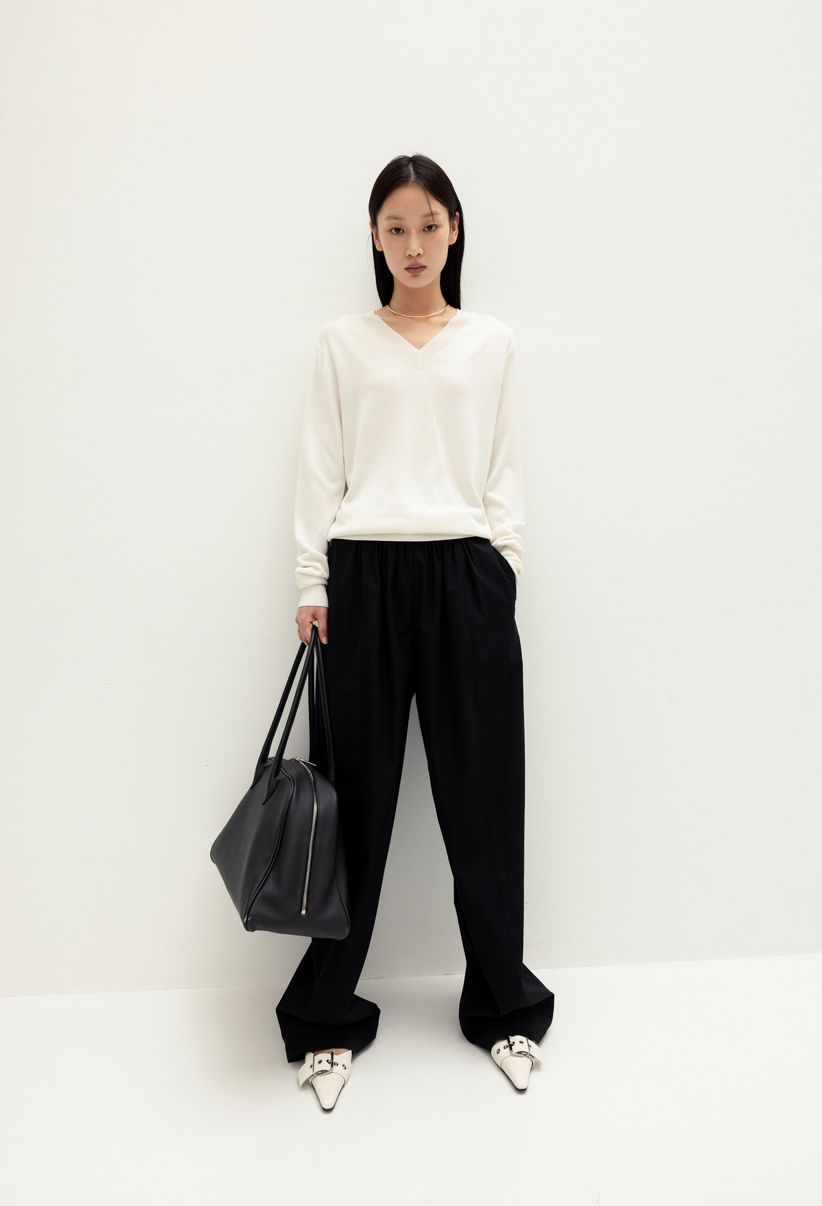 Silk 100% V-neck Sweater Ivory