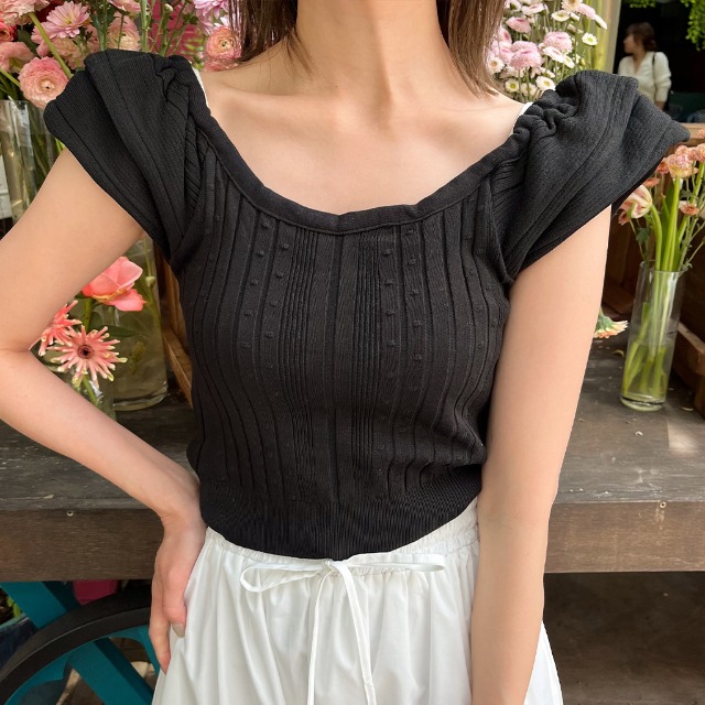 リブフリルキャップスリーブニット | ファッション通販サイト NUGU