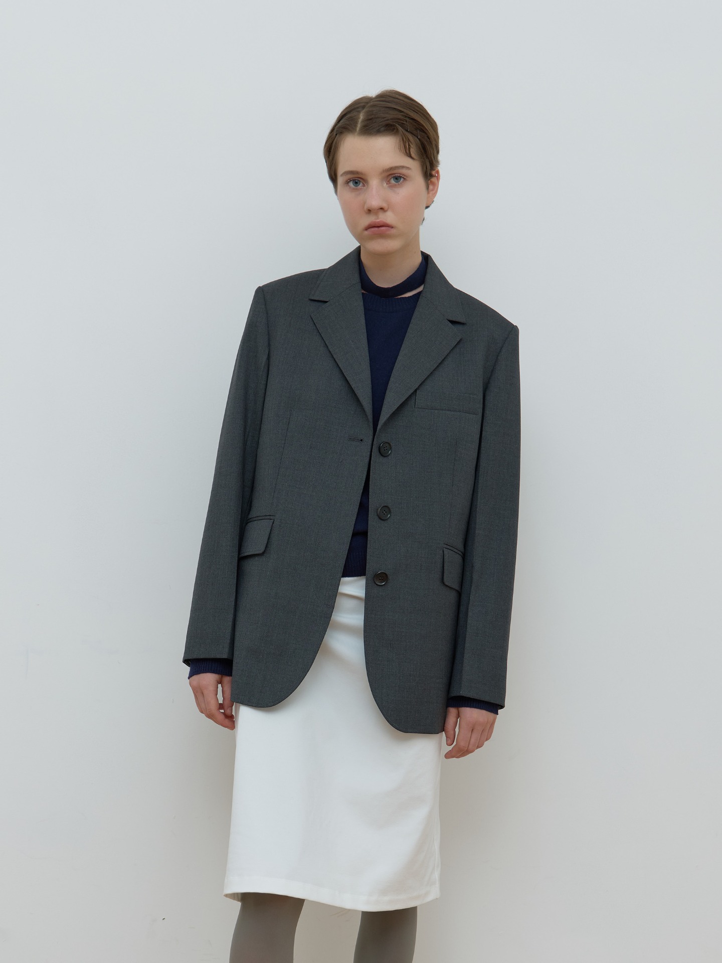 SINGLE HIDDEN JACKET_MELANGE GREY